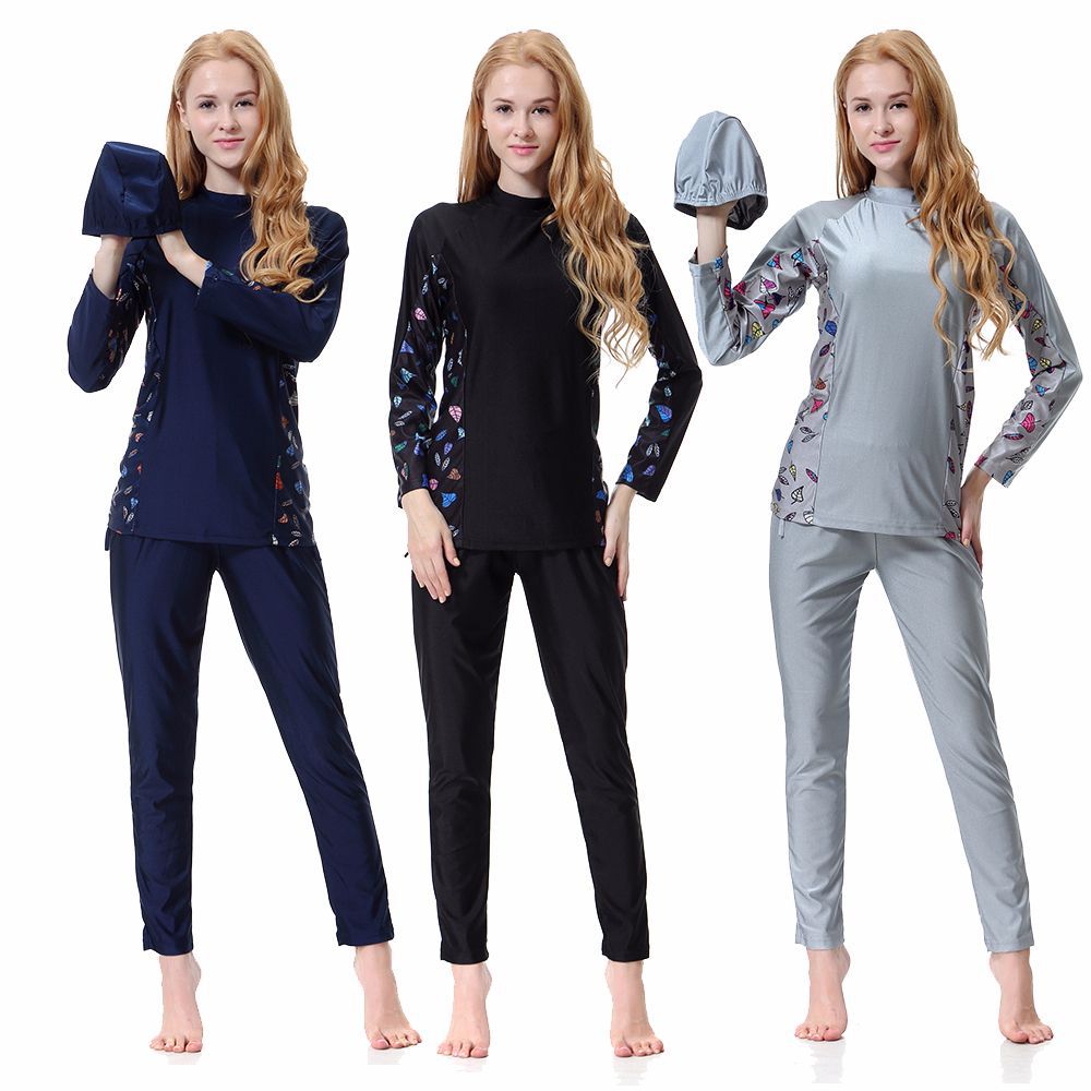 Custom Highly Elastic Long Sleeve Three-Piece Muslim Girls Islamic Swimwear Ladies Swimsuit