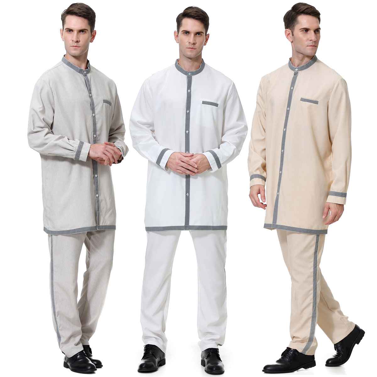 Middle East Double Pieces Modest Botton Line Man Throb With Pocket