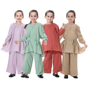 Long Sleeve Islamic Clothing Girl's Harlan Pants Shirt Muslim Clothes Set For Kids