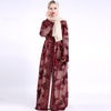 Floral Sequined Round Neck Kimono Muslim Dubai Maxi Robes Dresses Front Open Abaya 