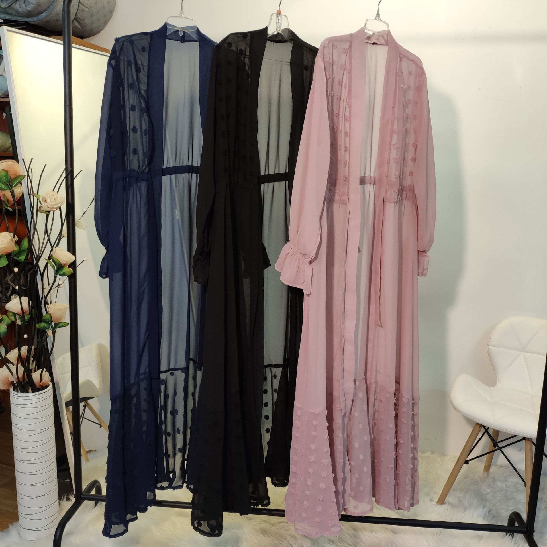 New Fashionable Turkish Islamic Cardigan Robe Slim Slim Waist Waist Muslim Open Abaya (19)