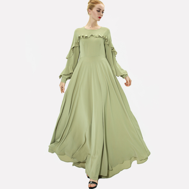 Buffon Cuff Muslim Dress Islamic Clothing Women Maxi Dresses Abaya 