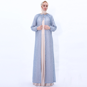 2021 Dubai Kimono Manset Elastis Pakaian Islam Muslimah Maxi Dress Buka Abaya