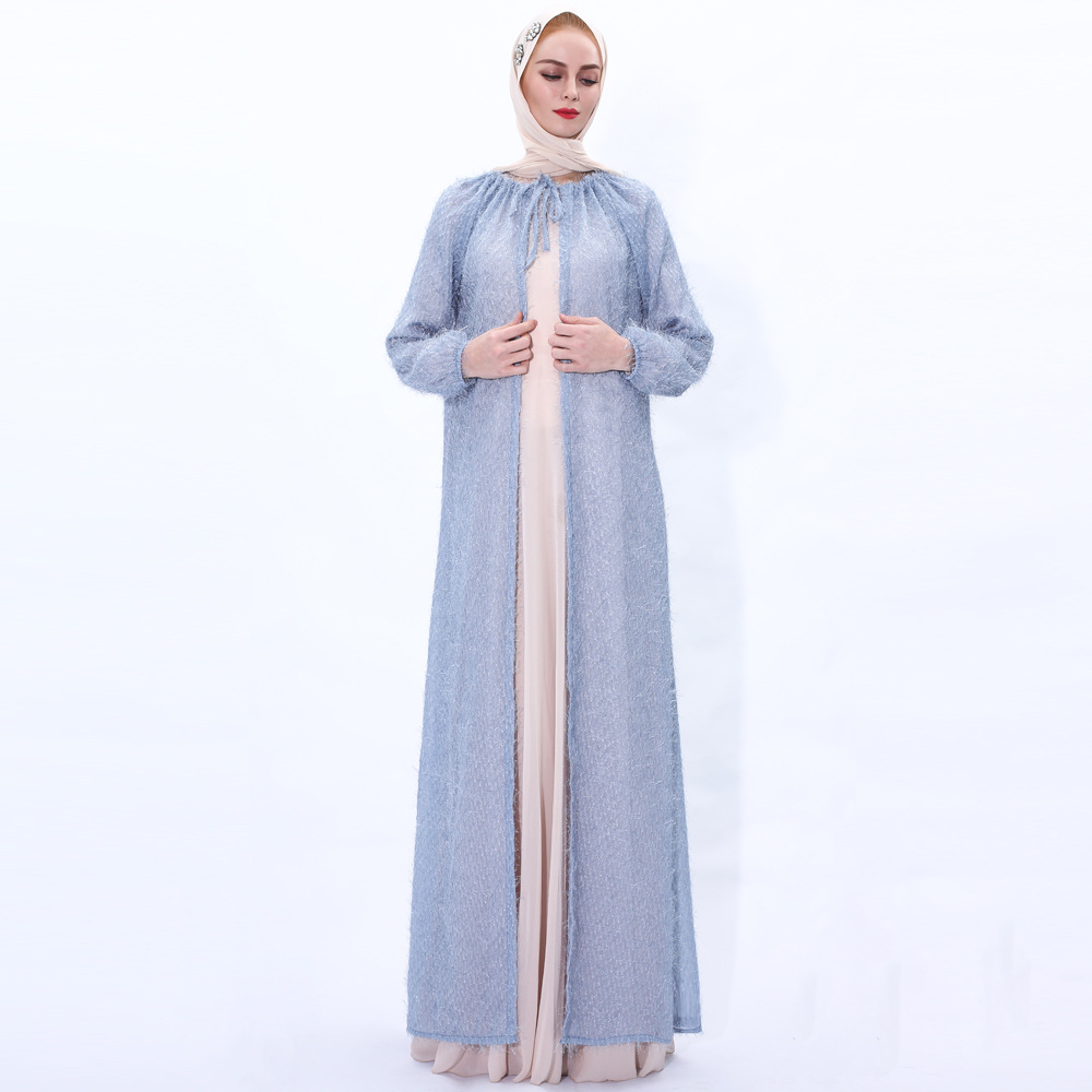 2021 Dubai Kimono Manset Elastis Pakaian Islam Muslimah Maxi Dress Buka Abaya