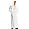Jubba Adults Stand Collar Embroidered Cotton Black Long Sleeve Solid Muslim Islamic Clothing Men Thobe