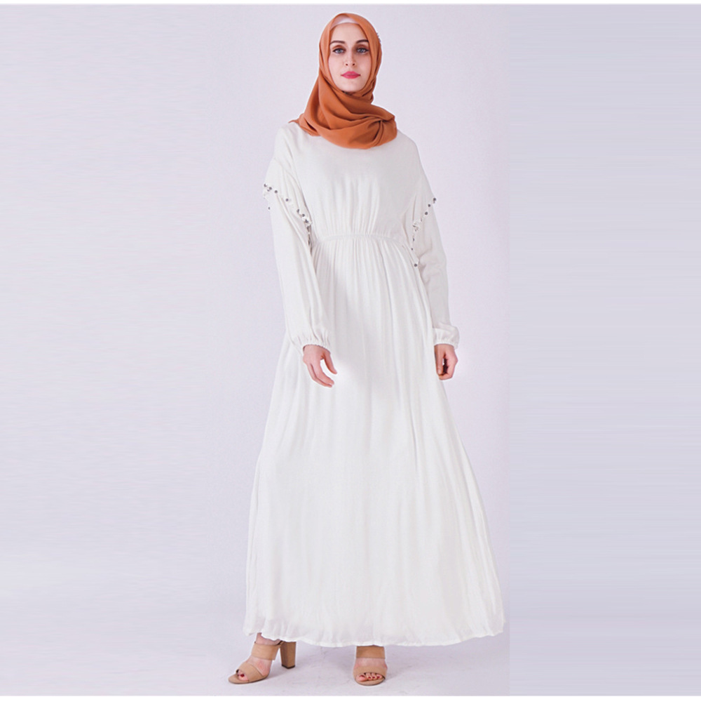 Rayon Cotton Beaded High Waist Large Swing Type Pleated Turkey Malaysia Muslim Dress Abaya