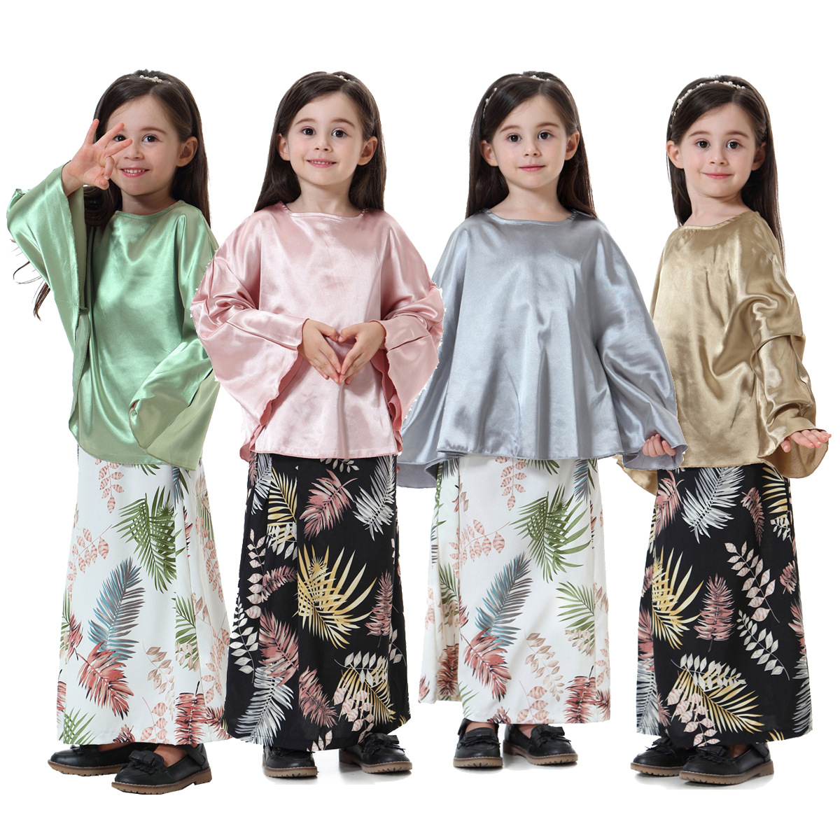 Wholesale 2 Pieces Keftan Set Islamic Clothing Maxi Skirts Set Muslim Kids Dresses For Girls