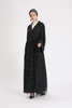 Lace Trim Black Open Abaya Muslim Dresses Belt Women Oman Design Islamic Clothing