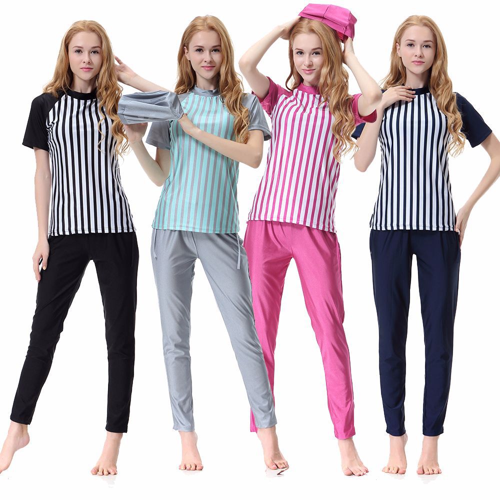 Conservative Highly Elastic Short Sleeve Three-Piece Muslim Islamic Women Swimwear Swimsuit
