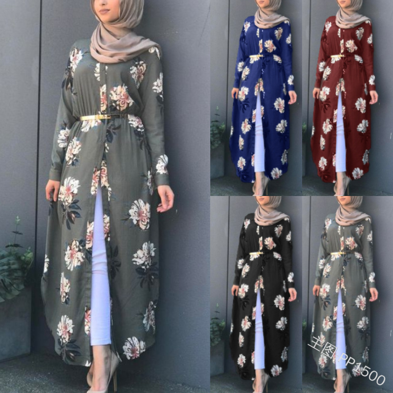 FREE SHIPPING 2021 Modest Front Open Printed Islamic Clothing Muslim Women Dresses Open Abaya For Ladies