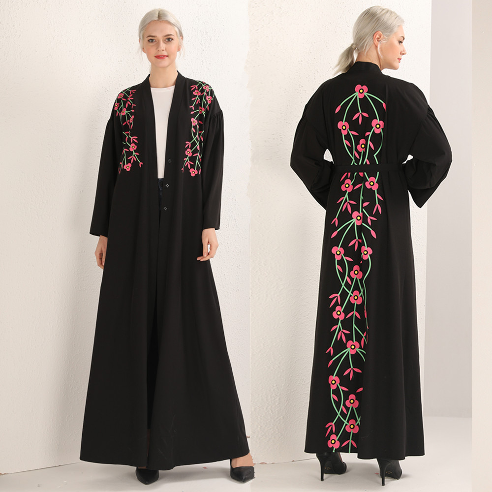 Middle Easct Floral Print Modest Fashion Open Abaya Kimono