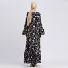 Pleated Black Dubai Flower Latest Design Casual Elegant Islamic Clothing Muslim Maxi Dresses
