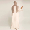 Middle East Kimono Elegant Pure Color Beaded Muslim Modest Cardigan Open Abaya