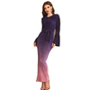 Gradient Creasing Waist Tie Elastic Islamic Modest Muslim Abaya Maxi Dress