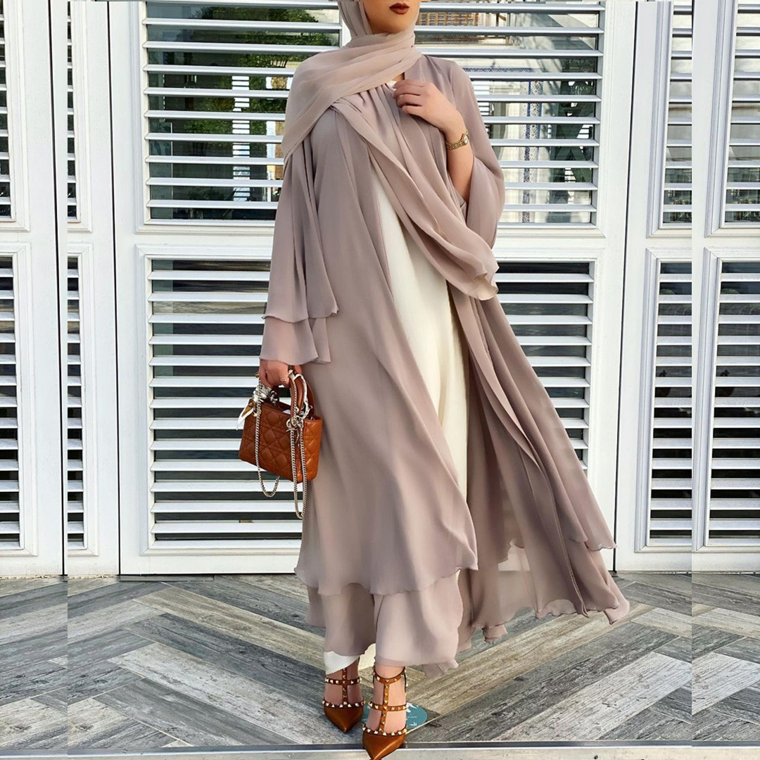 Polyster Pure Color Elegant Open Abaya Modest Kimono Cardigant