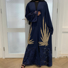 Elegant Plain Beading Maxi Dress Front Opened Open Abaya Kimono Cardigant