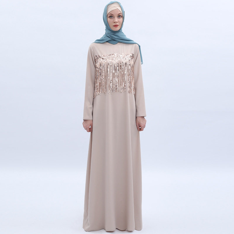 Sequins Tassel Muslim Islamic Abaya Maxi Dress Modest Dress