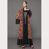 Retro Printing Contrast Color Modest Muslim Cardigan Open Abaya Kimono