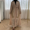 Elegant Plain Beading Maxi Dress Front Opened Open Abaya Kimono Cardigant