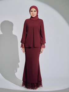 SIPO New Fasyen Design Malaysia Baju Kurung with Border Lace Islamic Clothing Muslim Dress for Women