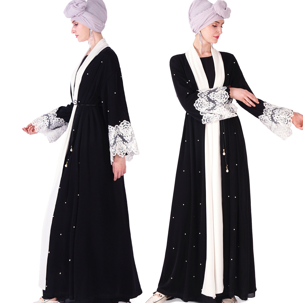 Black Modest Muslimah Open Cardigan Robe Modest Muslimah Dubai Maxi Dresses Islamic Women's Abaya