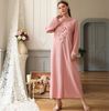 Pink Flower Arabic Loose Islamic Modest Muslim Women Maxi Dresses Casual Clothing Abaya