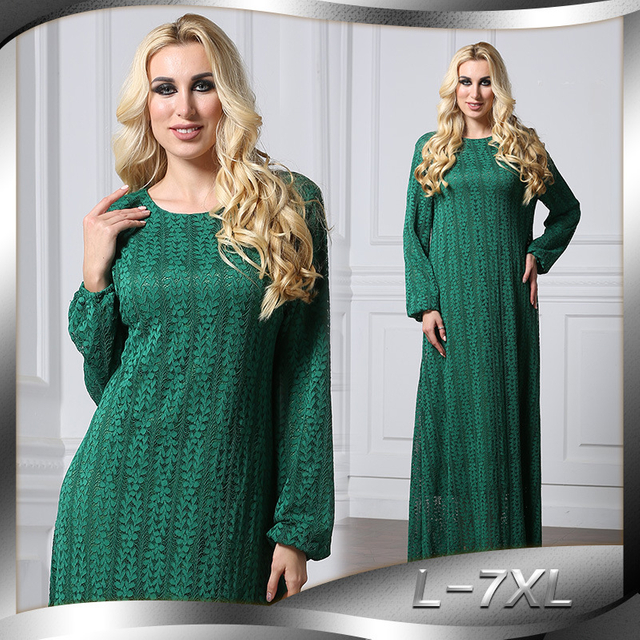 Long Sleeve Round Neck Fashion Hui Nationality Full Lining High Quality Lace Dress Muslim Source of Plus Size