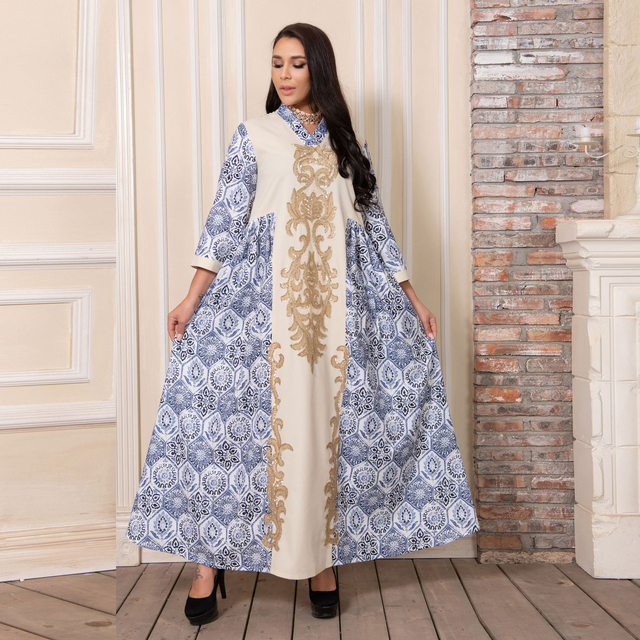  Latest Designs Embroidery Muslim Dress Women Maxi Islamic Clothing Borka Cotton Modest Print Vêtements Dubai Kimono Abaya
