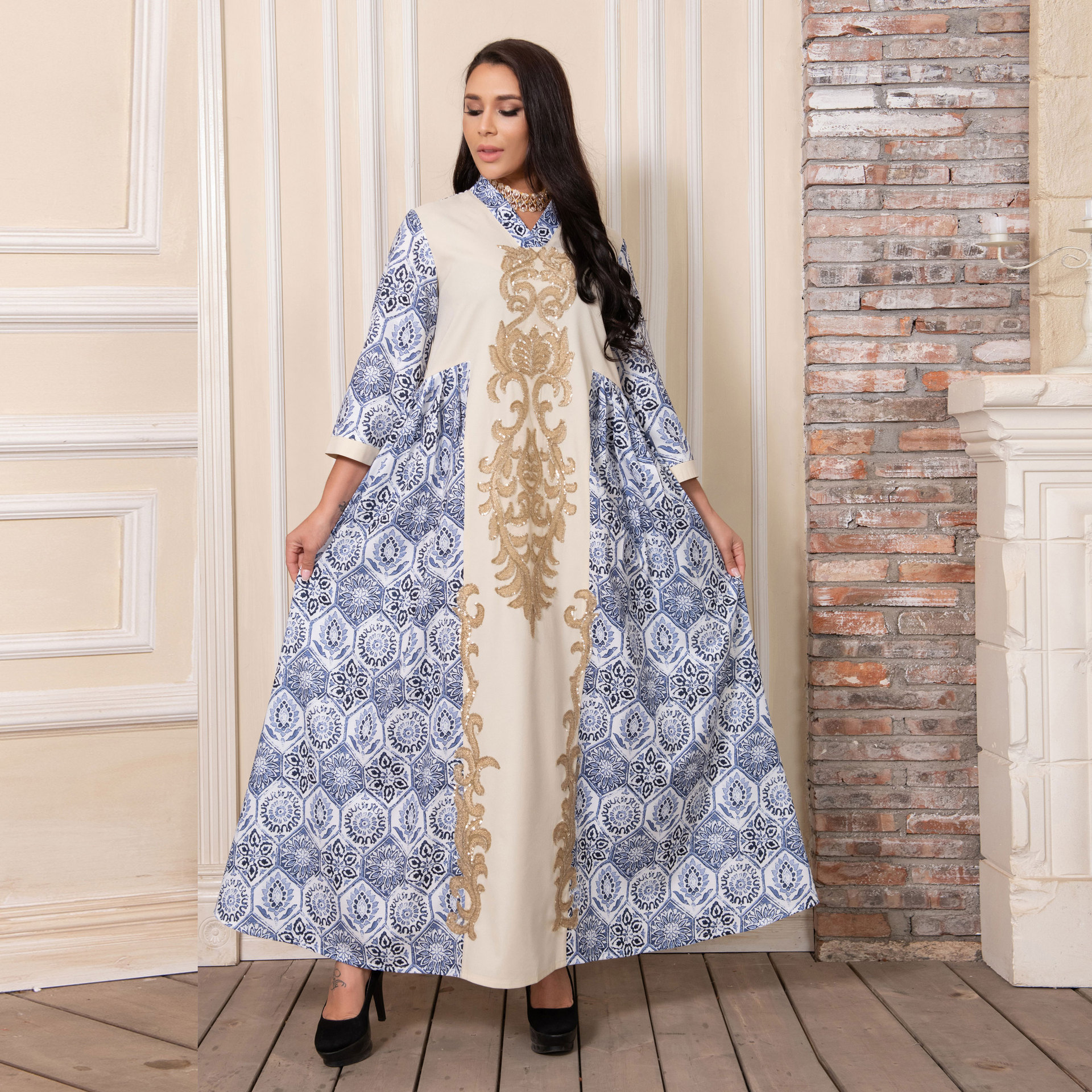 Latest Designs Embroidery Muslim Dress Women Maxi Islamic Clothing Borka Cotton Modest Print Vêtements Dubai Kimono Abaya