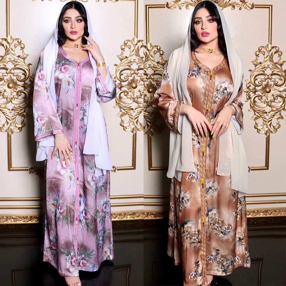  Dubai Islamic Clothing Embroidery Vêtements Women Open Fabric Borka Modest Muslim Dress Kimono Abaya