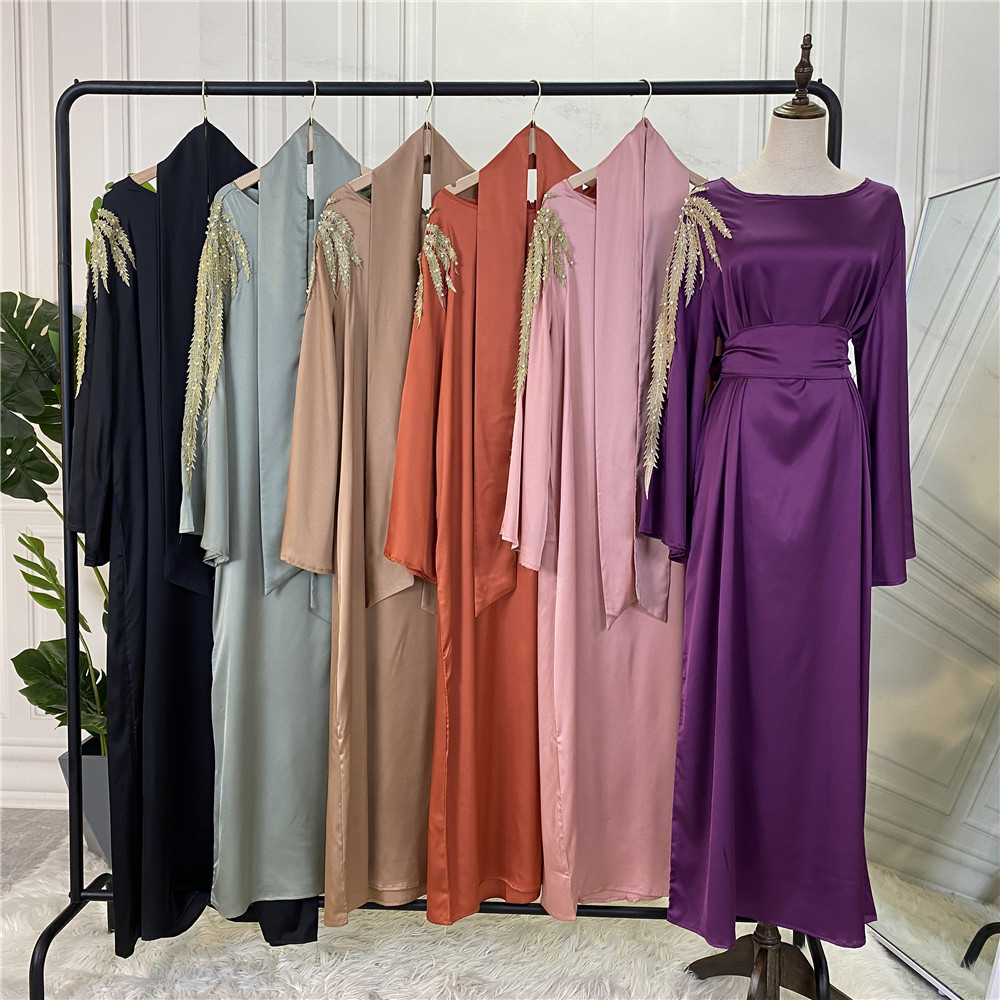 Amazon AliExpress Hot Selling Fashion Women's Stitching Pearl Middle East Dubai Robe Dress