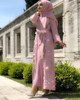 2022 European And American Muslim 3D Embroidery Three-dimensional Flower Mesh Loose Lace Cardigan Robe 