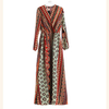 Muslim Printed V-neck Robe Modest Fashion Middle East Islamic Maxi Dresses Loose Abaya