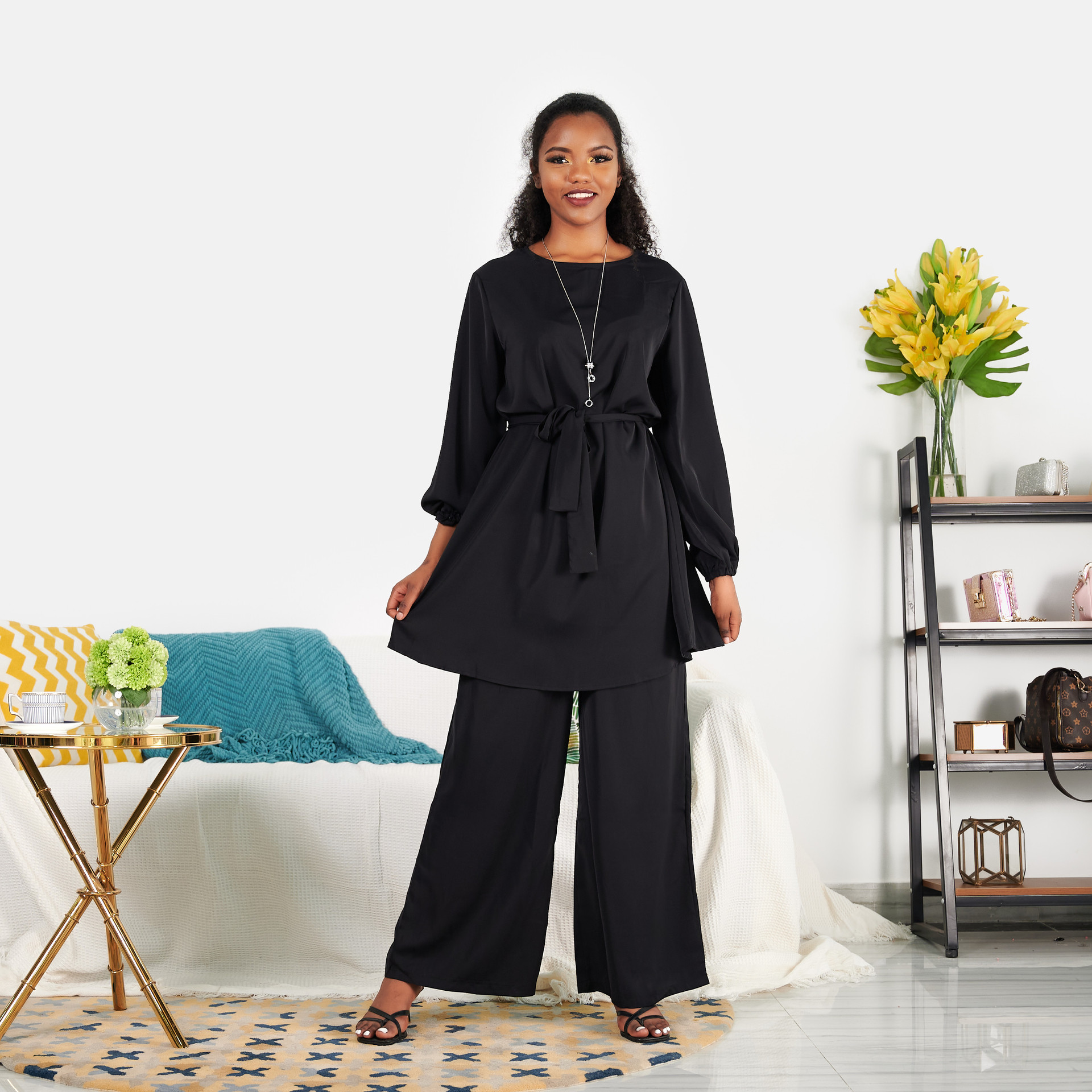 Summer Casual Loose Modest Fashion Middle East Muslim Lady Blouse Set