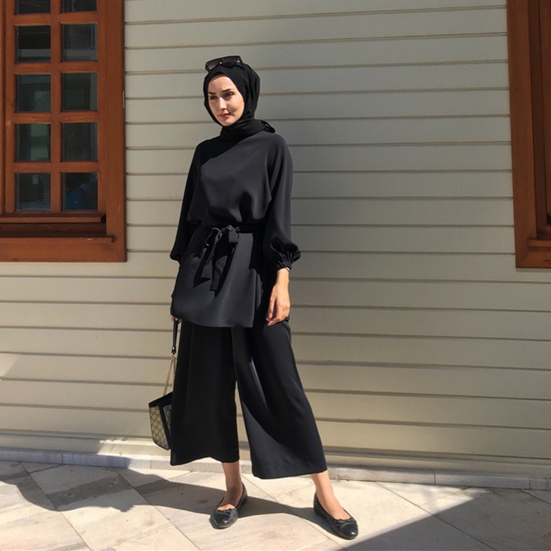 Long Casual Muslim Turkey Loose Modest Fashion Middle East Lady Blouse Set