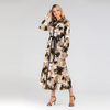 Fashion Middle East Cardigan, Lapel Collar Fashion Printed Full Button Large Size Dress