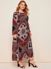 Arab Fashion Hui Long Dress Loose Big Size Retro Long-sleeved Muslim Dress