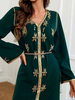 Hand-stitched V-neck Rhinestone Robe Middle Eastern Party Festive Dress Abaya