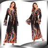 Amazon AliExpress Hot Print Round Neck Pile Sleeves Beaded Ice Soft Silk Dress Long Dress