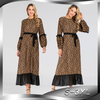 Middle Eastern Fashion Leopard Print New Muslim Dress Chiffon Stitching Large Swing Dress