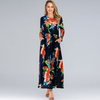 AliExpress Hot Sale Women's Printed Slim Long Sleeve Printed Round Neck Dress
