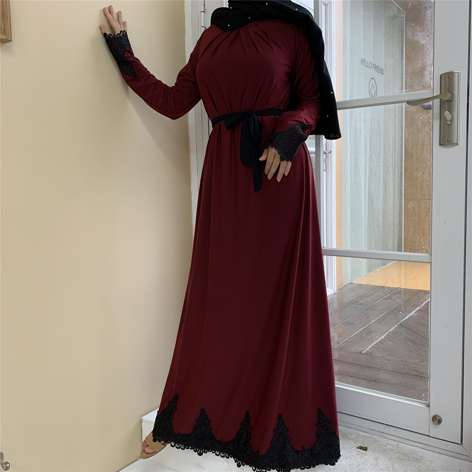 Islamic Long-sleeved Embroidery Front Ruffled Fashionable Muslim Dress Dubai Hot Sale Dress Turkey