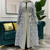 European And American Muslim Three-dimensional Flower Mesh Loose Lace Long-sleeved Cardigan Robe Women