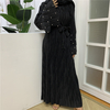 Foreign Trade Plus Size Women's Fashion Pleated Long-sleeved Beaded Muslim Dress Dress