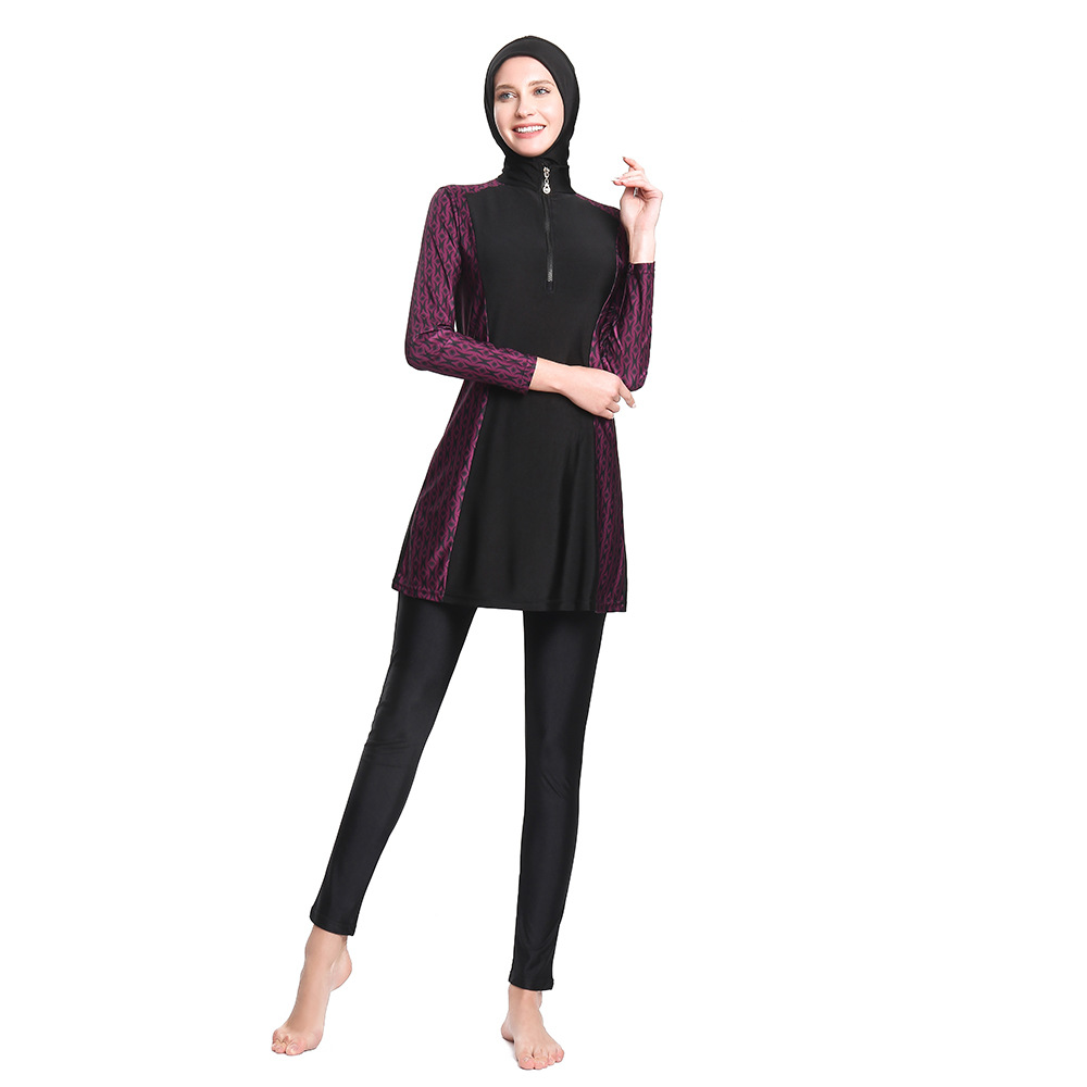 Modest Swimsuit Three-piece Suit, Zipper, Hood, Tight Swimsuit, Amazon AliExpress Wish