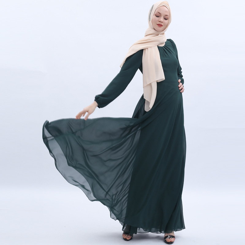 Muslim women's dress chiffon long skirt summer Arabian solid color plus size women's dress custom factory price