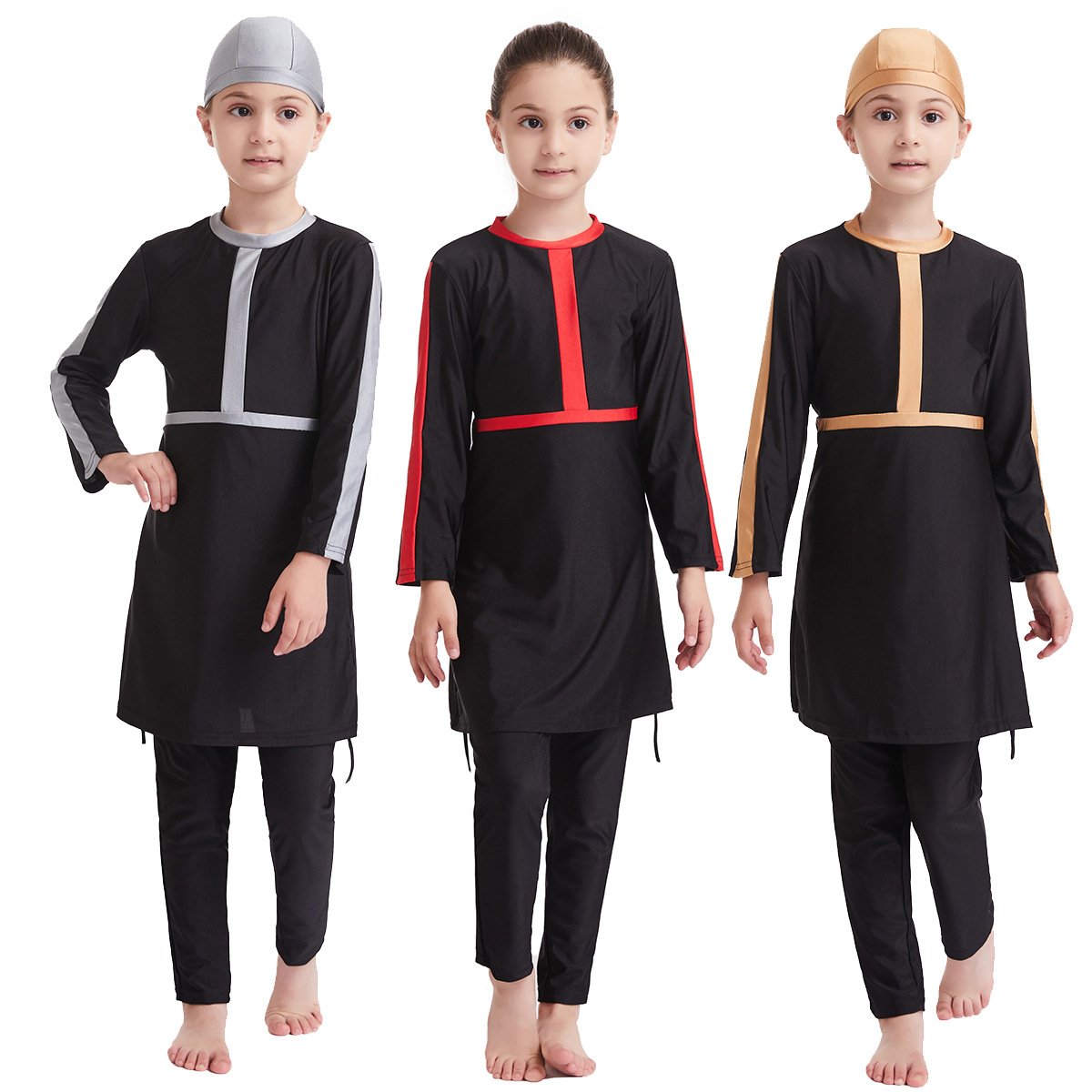  sportswear muslim modest islamic clothing fashion kids fabric 3 pieces swimwear full cover girl 2021 swimwear swimsuit burkini