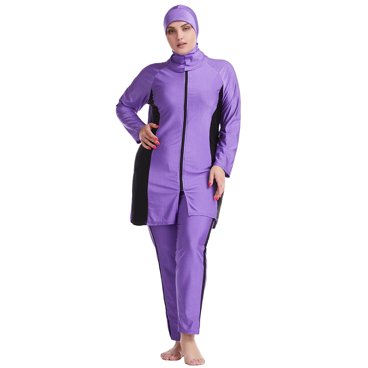  Plus Size Swimming Cap Pants Muslim Swimwear Women Islamic Clothing Sportswear Fashion 3 Pieces Modest Full Cover Fabric Sportswear 2021 Swimwear Swimsuit Burkini