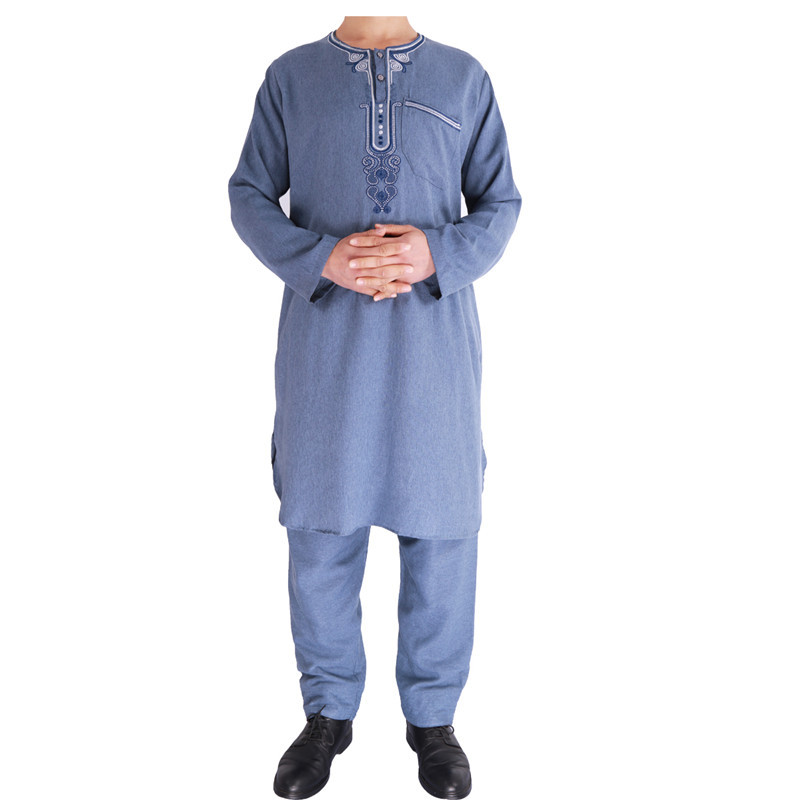 Linen Pakistan Men's Robe Wholesale Arabic Stand Collar Muslim Islamic Thobe