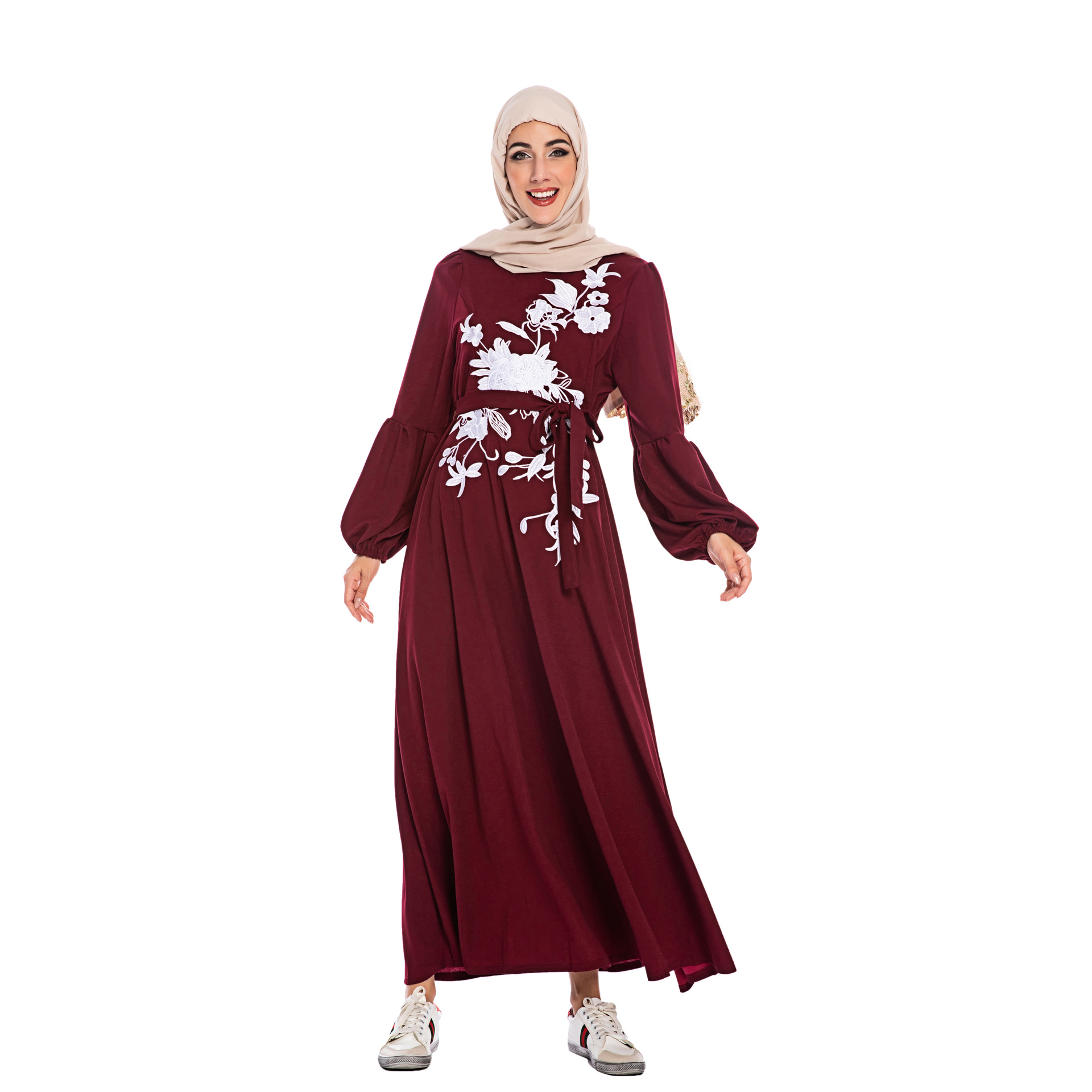 New Fashion Autumn New Middle Eastern Fashion Plus Size Women's Car Flower Lantern Sleeve Long Skirt